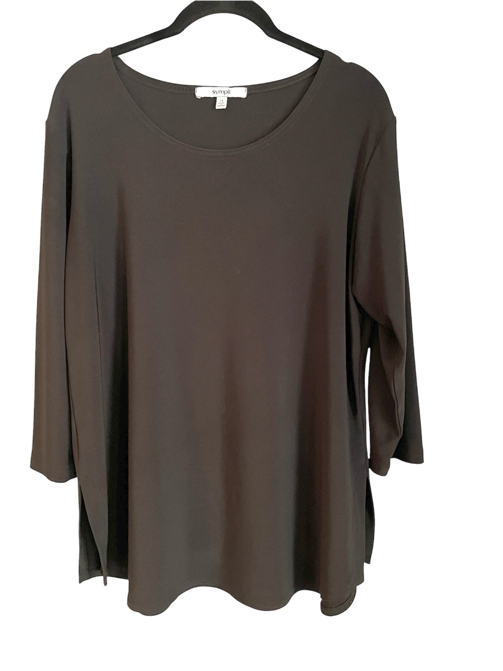 Sympli Round Neck Long Sleeve Dark Black Stretchy Tunic Size 12